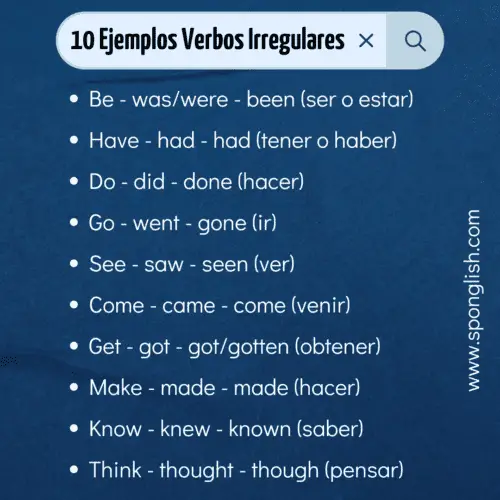 oraciones con verbos irregulares en inglés