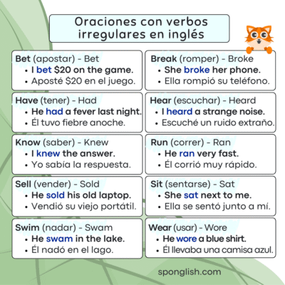 oraciones con verbos irregulares en inglés
