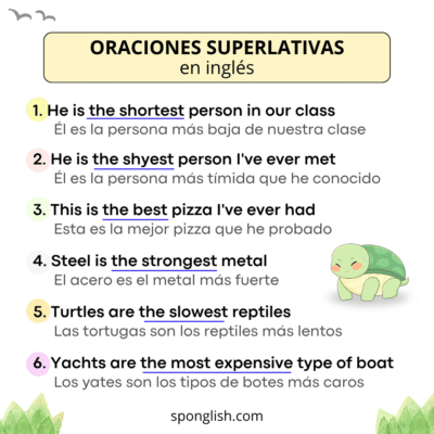 ejemplos de oraciones superlativas en ingl&eacute;s